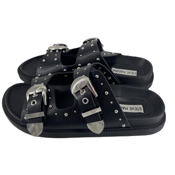 Steve Madden Black Connely Buckle Sandal Sz 6M - Studded - Picture 3 of 8